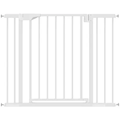 PawHut Poartă de Siguranță pentru Copii și Animale, Extensibilă 96-103 cm, Înălțime 76 cm, Poartă pentru Câini, Scări și Uși, Închidere Automată, Montaj prin Presiune, Deschidere în Ambele Direcții, Alb | Aosom Romania