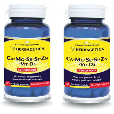 Pachet Complex Forte (Ca+Mg+Se+Si+Zn) cu Vitamina D3 60cps+30cps