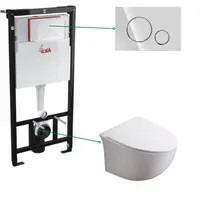 Set vas wc suspendat rimless cu capac soft close Foglia Alice, rezervor incastrat si clapeta crom lucios Cersanit