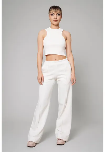 Set de top crop si pantaloni de trening - Alb