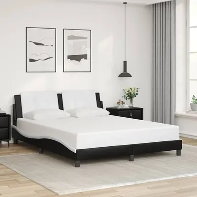 vidaXL Cadru de pat fără saltea, Zadar, negru/alb, 160x200 cm, piele ecologică