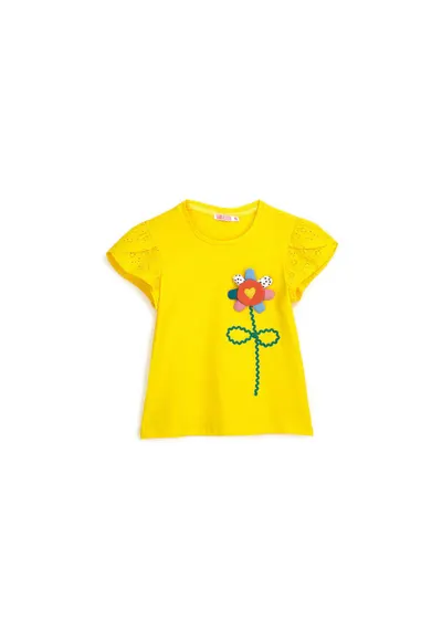 Tricou copii - model cu floare - galben