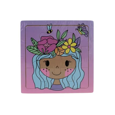 Puzzle lemn fetiță cu flori și albine