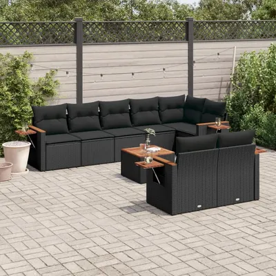 Gossi set mobilier de gradina cu perne, 9 piese, negru, poliratan