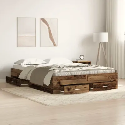 vidaXL Cadru de pat cu sertar Lemn Vechi 140 x 200 cm Lemn prelucrat