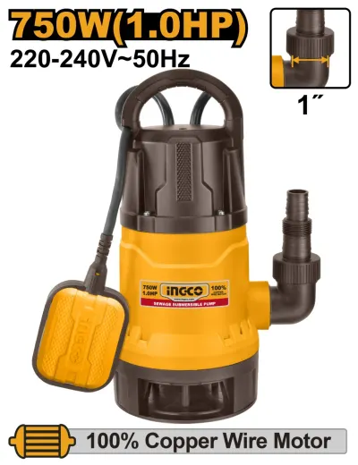 Pompa apa Sumersibila Plastic cu Plutitor 750W 1 inch, Ingco SPD7508