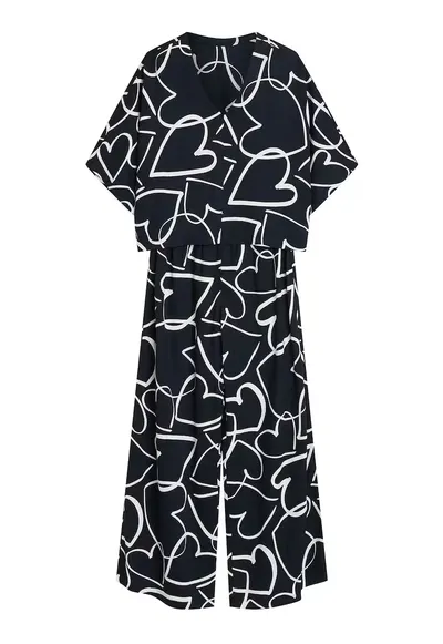 Pijama dama - Negru-alb - inimioare - oversize - Paris - Inimioare