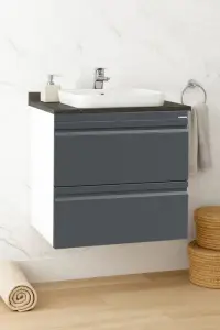 Set Baza front MDF si Lavoar seria 686, suspendata, cu sertare, 60 cm, antracit