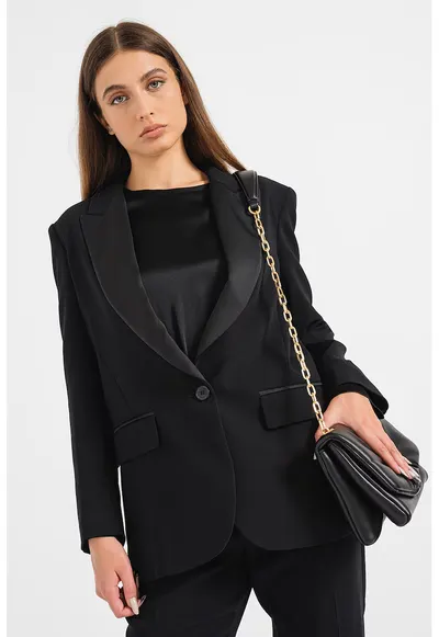 Sacou cu guler din satin Nardo - Negru