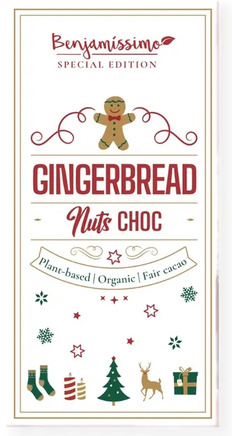 Ciocolată vegană organică, fursecuri din turtă dulce, 60 g, Benjamissimo