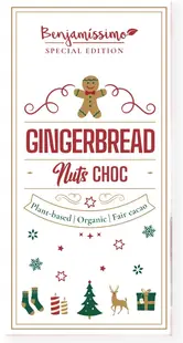 Ciocolată vegană organică, fursecuri din turtă dulce, 60 g, Benjamissimo