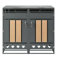 Cutie pentru pubele cu capac rabatabil hidraulic, uși cu încuietoare și două compartimente, 132x80x118,5 cm, Gri+Culoare naturală