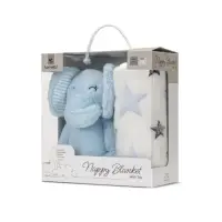 Paturica moale cu jucarie din plus, Lorelli Nappy, 90 x 75 cm, Elefant, Blue