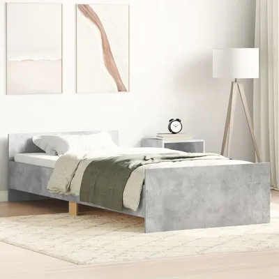 vidaXL Cadru de pat cu headboard Gri Beton Lemn prelucrat