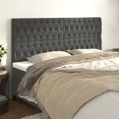 vidaXL Tăblie de pat gri închis 200x7x118/128 cm catifea