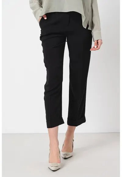 Pantaloni conici crop cu talie inalta - Negru