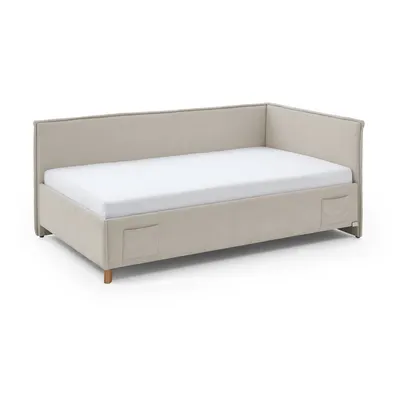 Pat pentru copii bej pe colț tapițat cu spațiu de depozitare cu somieră 120x200 cm Fun – Meise Möbel
