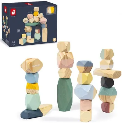 Set de constuctie din lemn Janod - Sweet Cocoon, 20 piese in forma de piatra