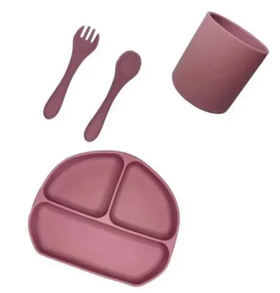 Set Tacamuri Diversificare Bebelusi Din Silicon Pahar Lingurita Furculita Roz