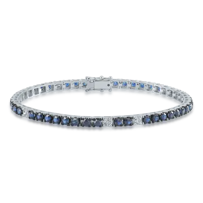 Bratara tennis din aur alb cu safire de 4.2ct si diamante de 0.35ct