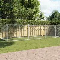 Gossi cusca pentru caini cu usa, gri, 6x2x1,5 m, otel galvanizat