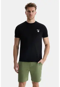 Tricou de bumbac cu decolteu la baza gatului - Negru
