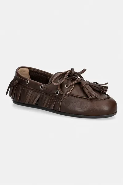 Posa mocasini pentru femei din piele întoarsă Boat Loafer Native Tassel