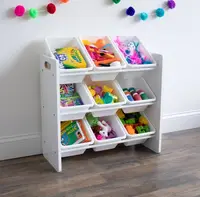 Organizator din lemn Ginger Home pentru jucarii cu 9 cutii din plastic Alb