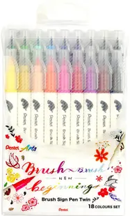 Pensula marker Pentel Sign Pen Twin - 18 culori