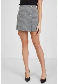 Fusta-pantalon mini cu model houndstooth - Alb/Negru