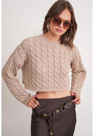 Pulover dama - bej natural - tricot