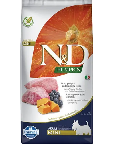 FARMINA N&D Adult mini Hrana pentru caini de talie mica, cu miel, dovleac si afine 7 kg