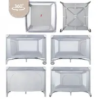 Tarc de calatorie pentru copii Malplay, 2 in 1, intrare cu fermoar, roti cu frana, cu 3 pereti din plasa, pliabil cu saltea si geanta de transport incluse, dimensiune 100 x 100 cm, grey
