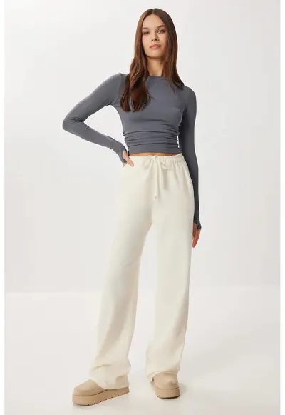 Pantaloni Happiness Istanbul - elastic - crem - poliester