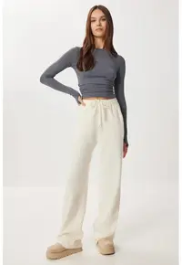 Pantaloni Happiness Istanbul - elastic - crem - poliester