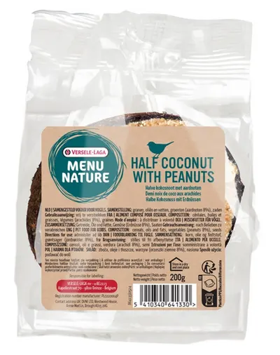VERSELE-LAGA Menu Nature Jumatate nuca cocos cu umplutura de grasime si nuci 200g hrana pentru pasari salbatice