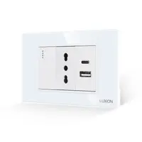 Intrerupator Simplu + Priza Ingusta si USB A+C cu Rama din Sticla LUXION, Standard Italian, 3M