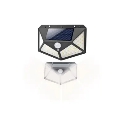 Aplica solara 100 LED-uri, senzor miscare, fixare perete, 3 trepte intensitate, alb rece, IP67