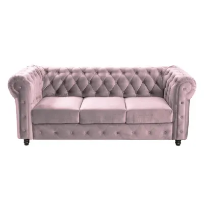 Canapea extensibila CHESTERFIELD, 3 locuri, cu arcuri, roz prafuit, 205x90x80 cm