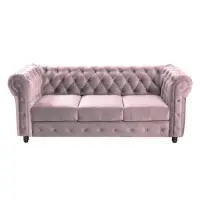 Canapea extensibila CHESTERFIELD, 3 locuri, cu arcuri, roz prafuit, 205x90x80 cm