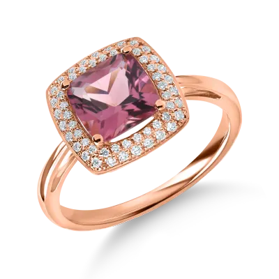 Inel geometric din aur roz cu turmalina roz de 1.5ct si diamante de 0.2ct