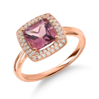 Inel geometric din aur roz cu turmalina roz de 1.5ct si diamante de 0.2ct