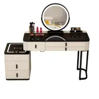 Măsuță de machiaj ISABELLA smart &ndash; cu oglindă rotundă LED și blat din sticlă securizată 100x40x120 cm