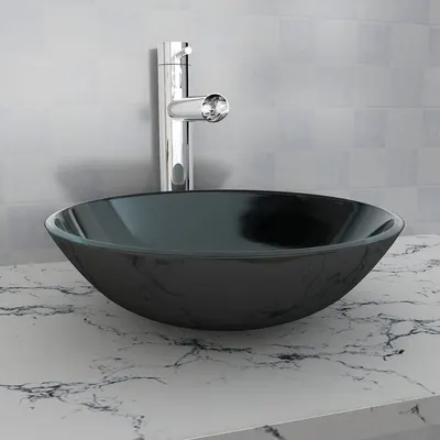 vidaXL Chiuvetă de baie din sticlă călită, 42 cm, negru
