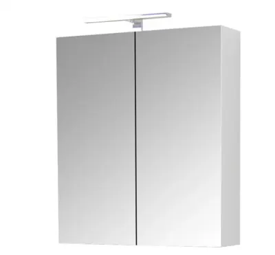 Dulap baie suspendat QUATTRO cu oglinda, iluminare LED, 2 usi, alb, 60x15x68 cm