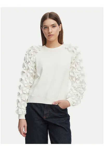 Pulover dama - alb - regular fit - maneca lunga - viscoza