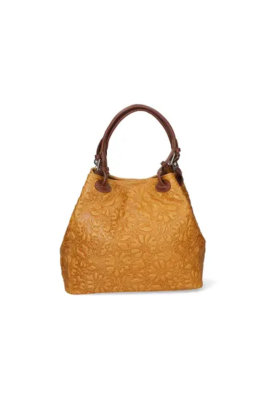 Geanta hobo cu model floral in relief - Caramel