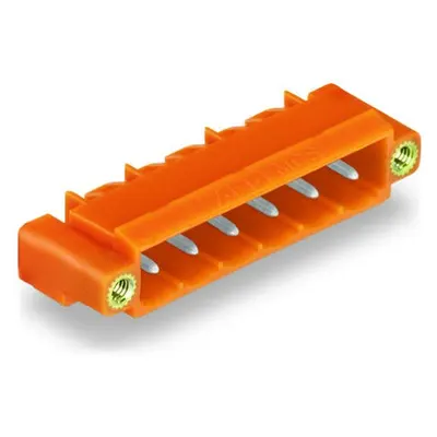 THT male header; 1.2 x 1.2 mm solder pin; angled; Threaded flange; Pin spacing 5.08 mm; 7-pole; orange