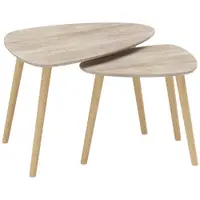 HOMCOM Set de 2 mese de cafea gigogne design scandinav, picioare din lemn și blat din lemn, aspect natural | Aosom Romania