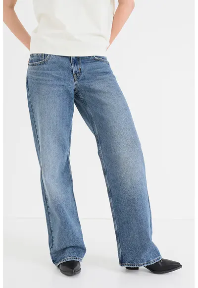 Blugi relaxed fit cu talie joasa - Albastru melange